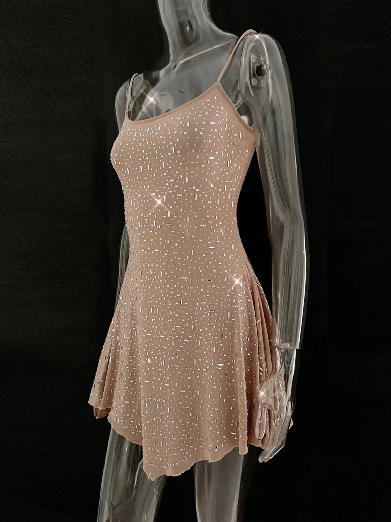 Rhinestone Decor Mini Cami Dress - StyleLure