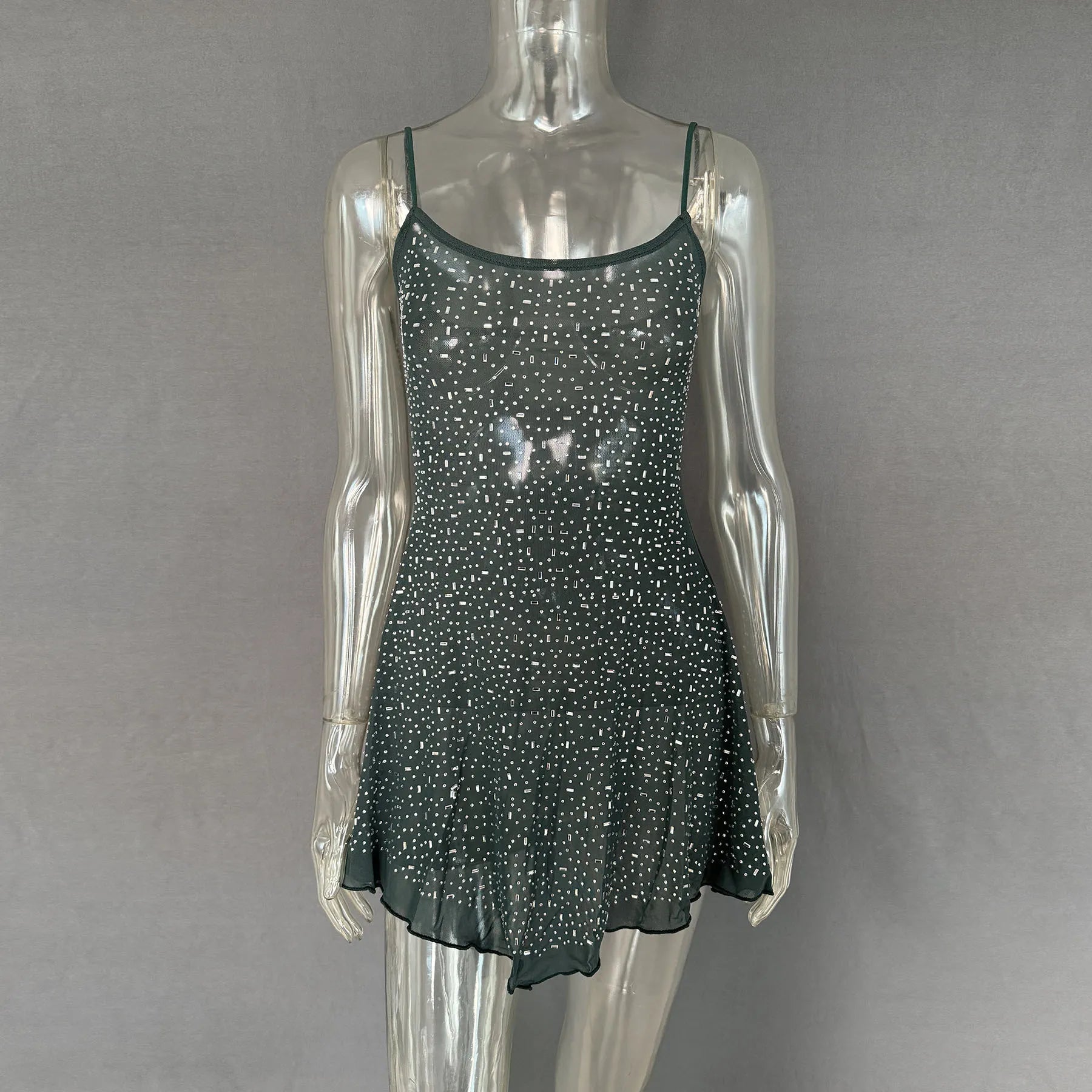 Rhinestone Decor Mini Cami Dress - StyleLure