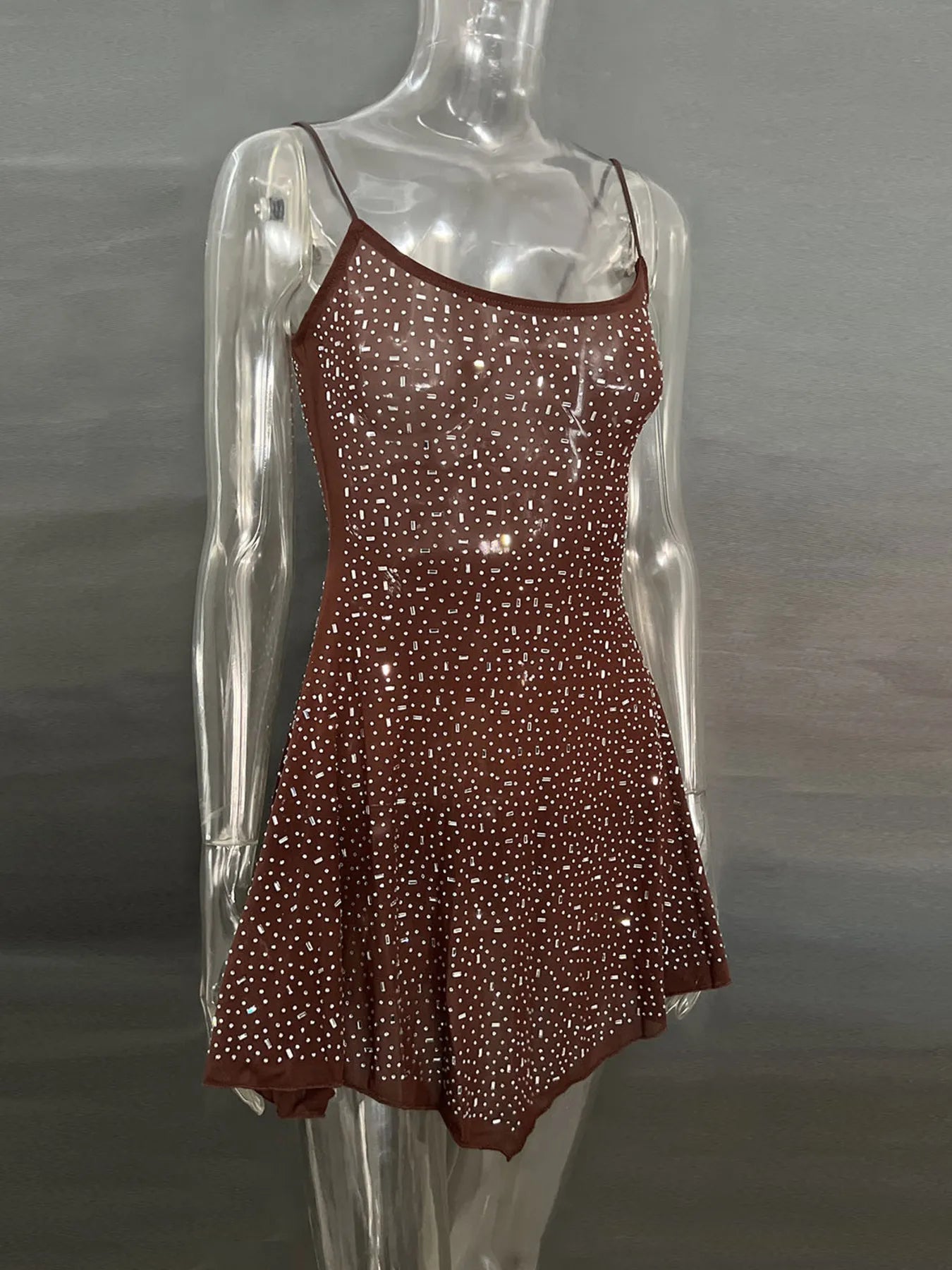 Rhinestone Decor Mini Cami Dress - StyleLure
