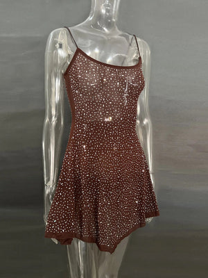 Rhinestone Decor Mini Cami Dress - StyleLure