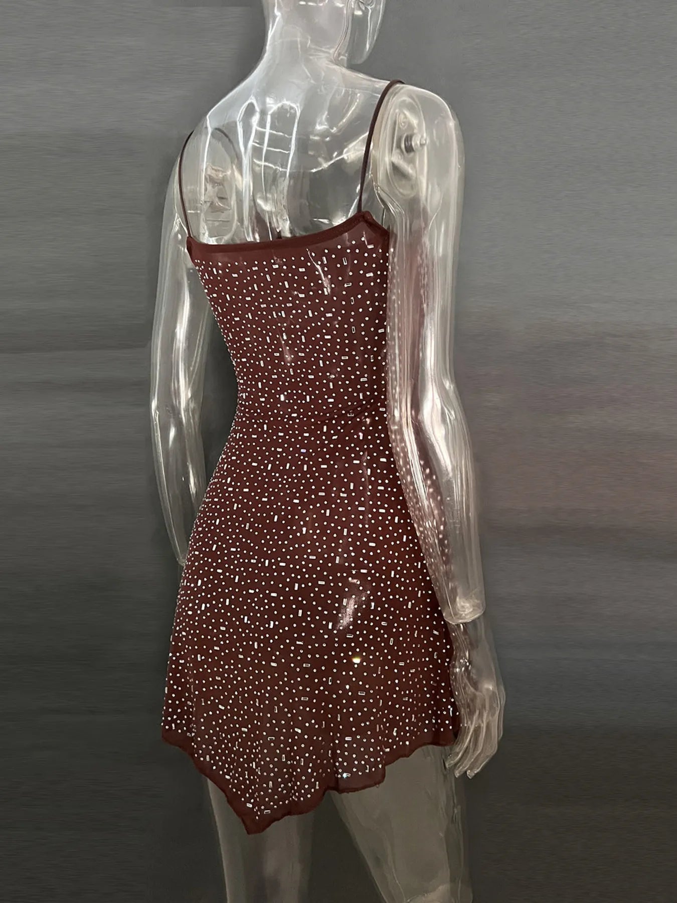 Rhinestone Decor Mini Cami Dress - StyleLure