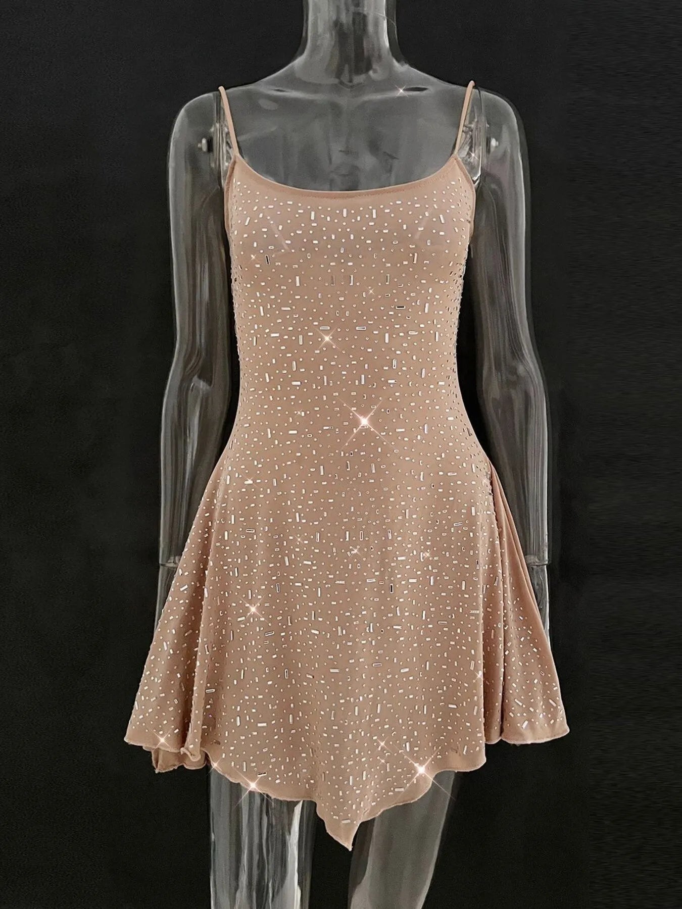 Rhinestone Decor Mini Cami Dress - StyleLure