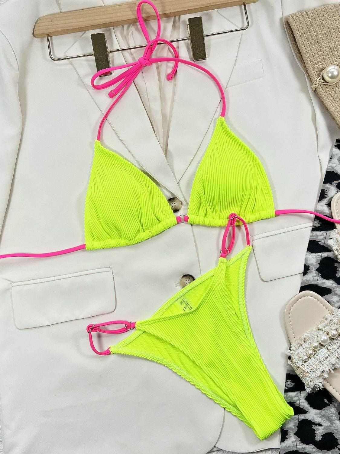 Ribbed Tie Back Bikini Set - StyleLure