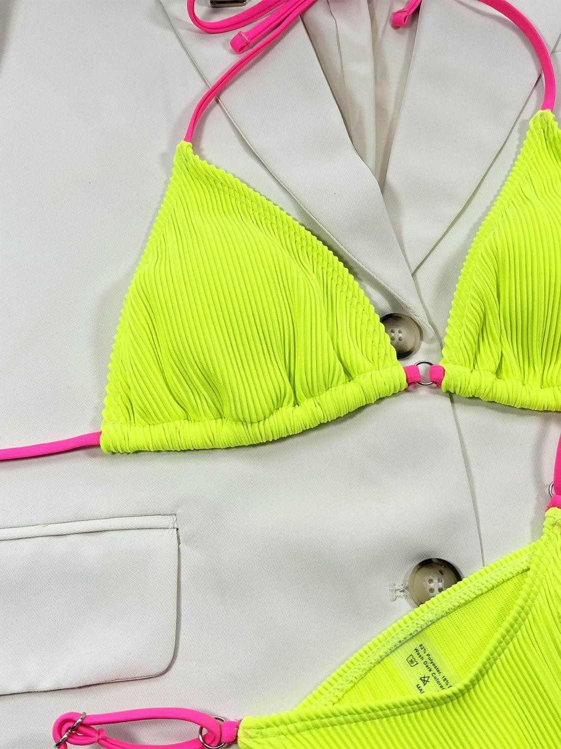 Ribbed Tie Back Bikini Set - StyleLure