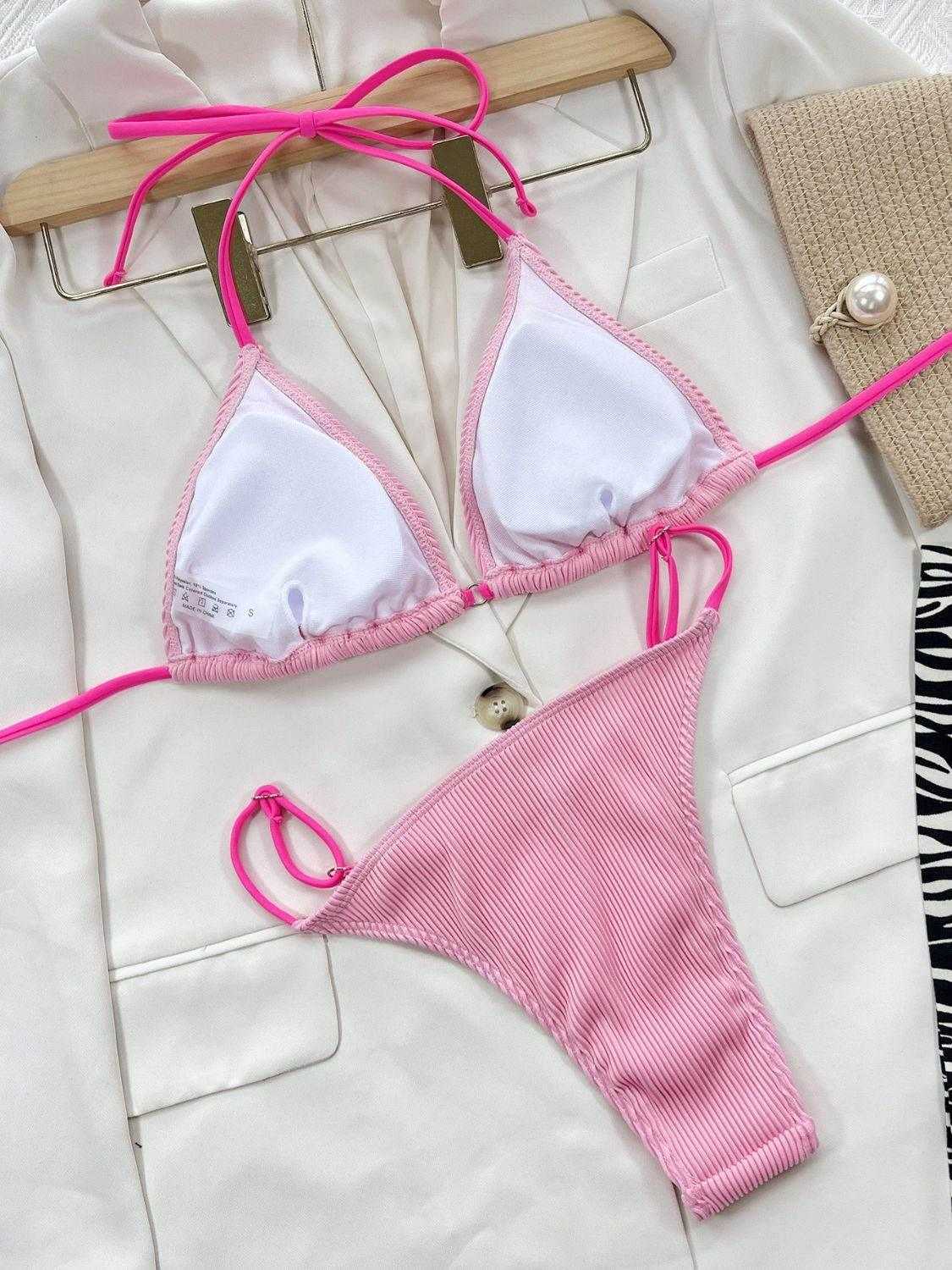 Ribbed Tie Back Bikini Set - StyleLure