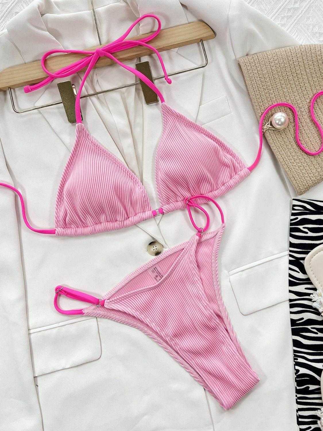 Ribbed Tie Back Bikini Set - StyleLure