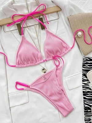 Ribbed Tie Back Bikini Set - StyleLure