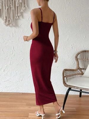 Ribbed Wrap Midi Dress with Side Slit - StyleLure