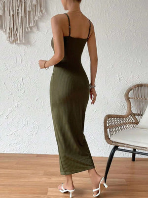 Ribbed Wrap Midi Dress with Side Slit - StyleLure