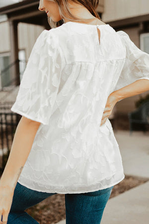 Round Neck Puff Sleeve Blouse - StyleLure