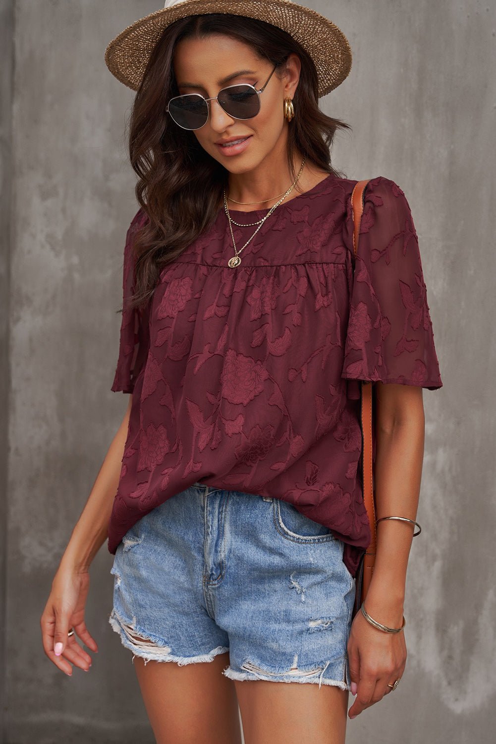 Round Neck Puff Sleeve Blouse - StyleLure