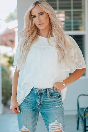 Round Neck Puff Sleeve Blouse - StyleLure