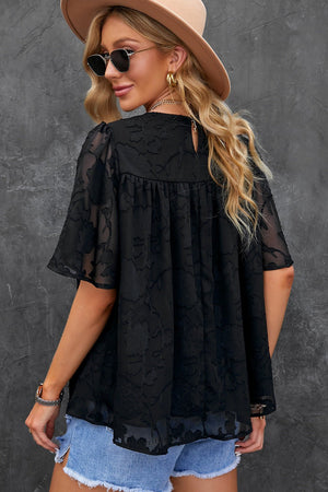 Round Neck Puff Sleeve Blouse - StyleLure
