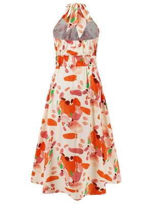 Ruched Printed Halter Neck Dress - StyleLure