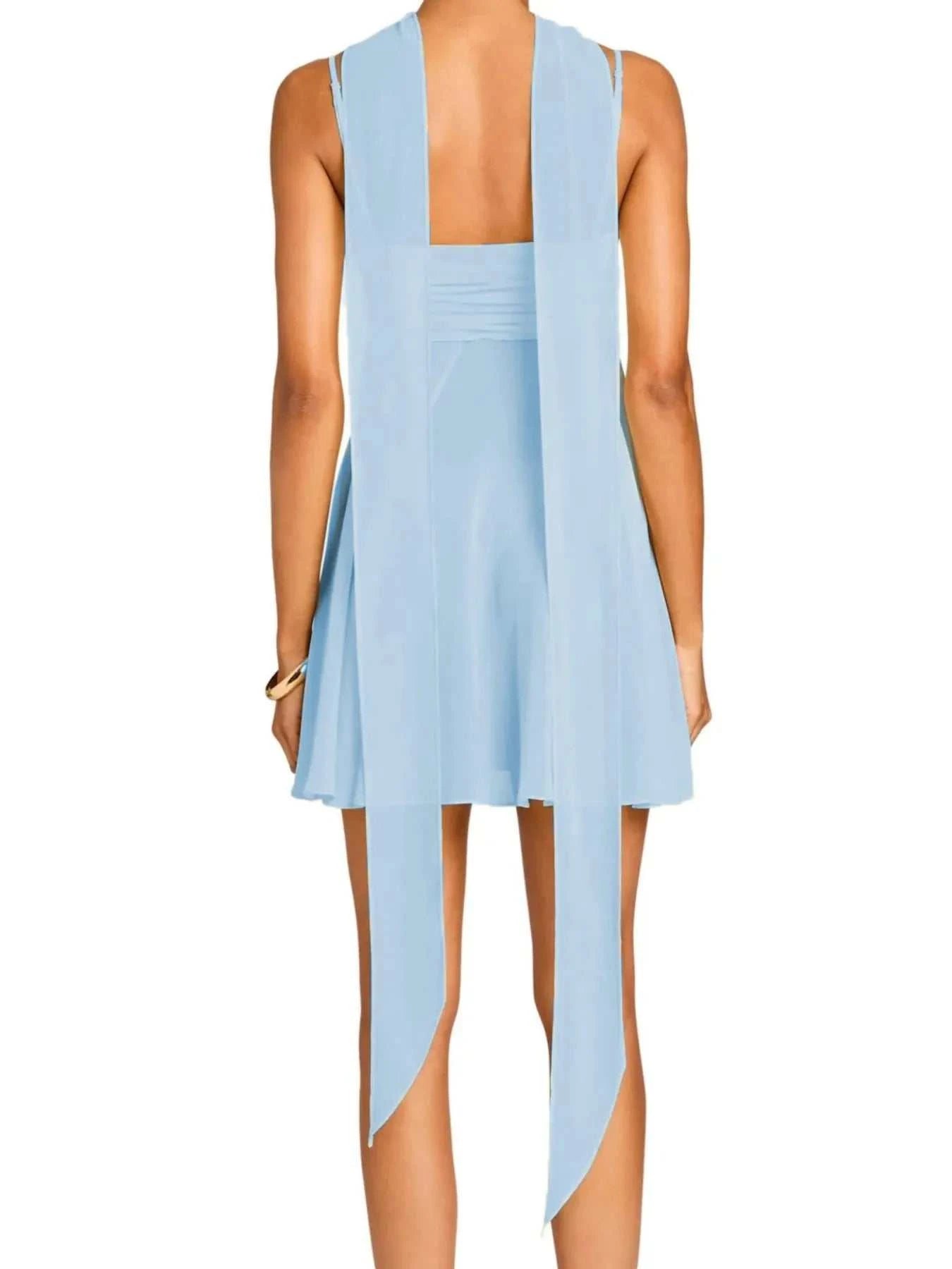 Ruched Square Neck Cami Dress with Scarf - StyleLure