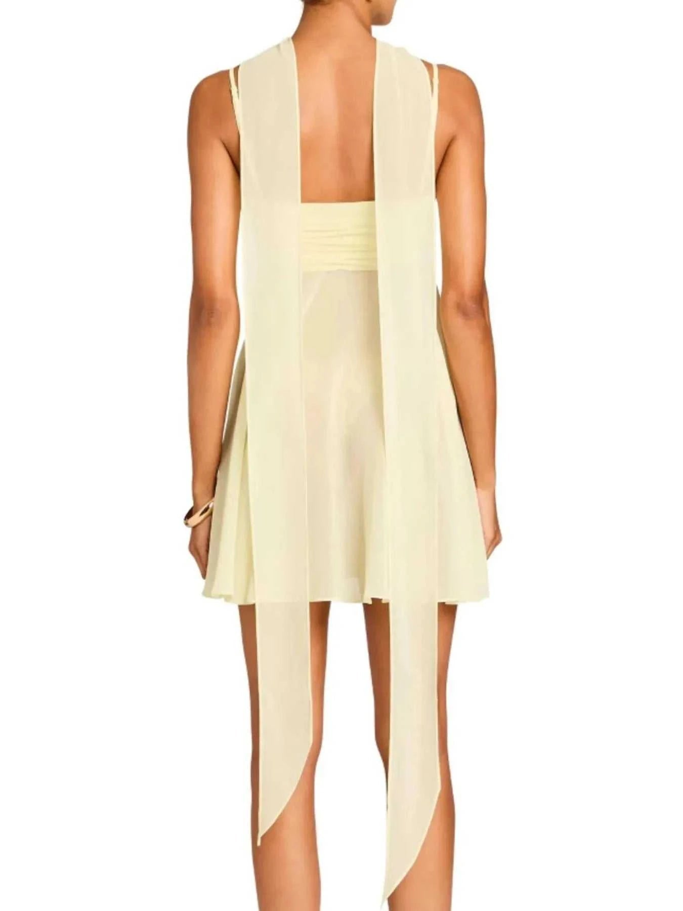 Ruched Square Neck Cami Dress with Scarf - StyleLure