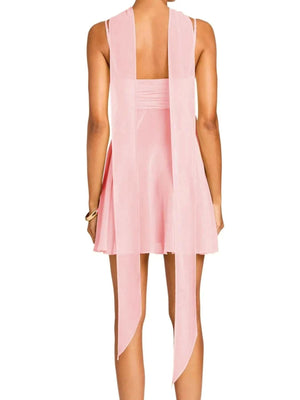 Ruched Square Neck Cami Dress with Scarf - StyleLure