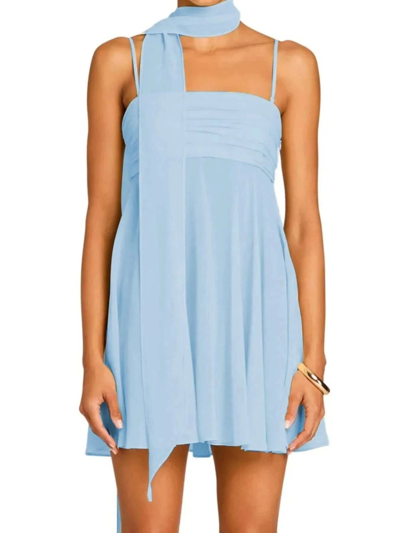 Ruched Square Neck Cami Dress with Scarf - StyleLure