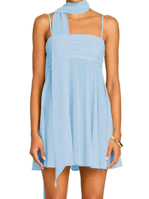 Ruched Square Neck Cami Dress with Scarf - StyleLure