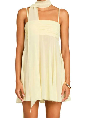 Ruched Square Neck Cami Dress with Scarf - StyleLure
