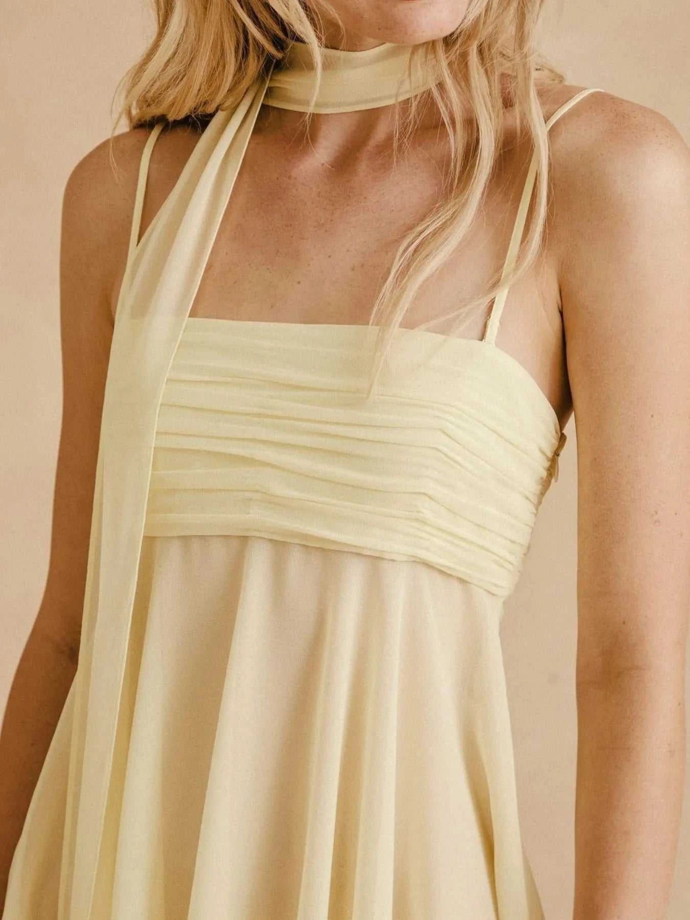 Ruched Square Neck Cami Dress with Scarf - StyleLure