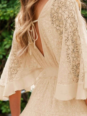 Ruffle Hem Tie Back Lace Mini Dress - StyleLure