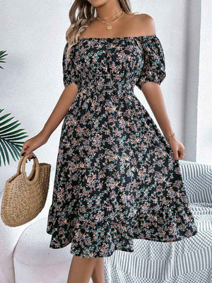 Ruffled Hem Floral Puff Sleeve Dress - StyleLure
