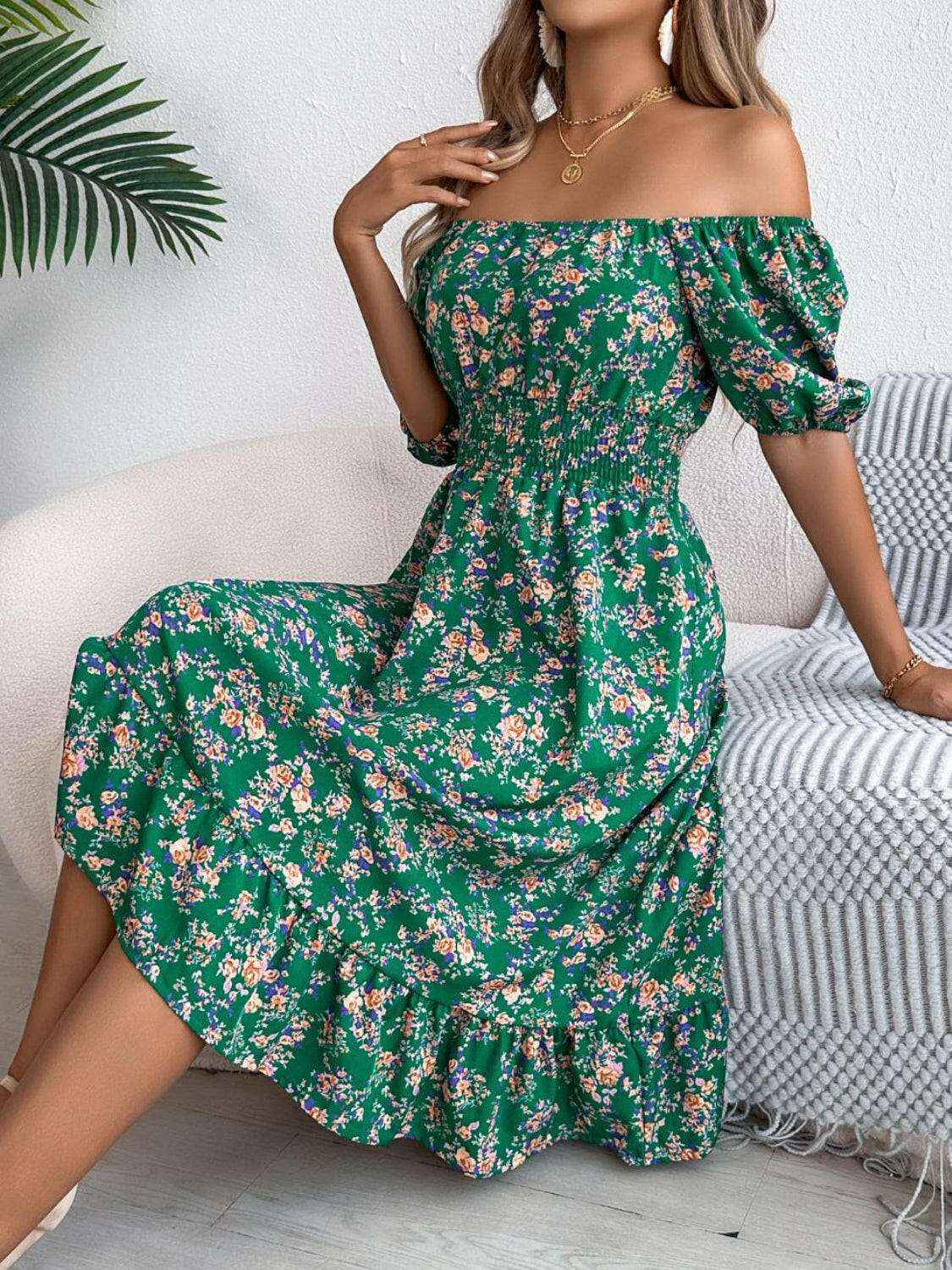 Ruffled Hem Floral Puff Sleeve Dress - StyleLure