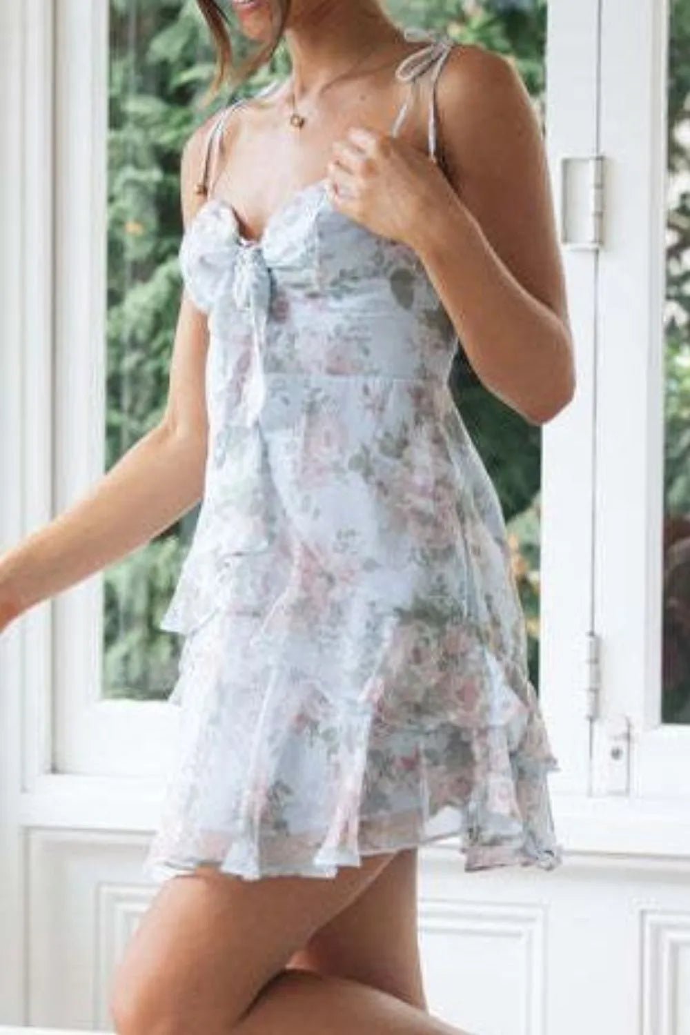 Ruffled Printed Sweetheart Neck Cami Dress - StyleLure