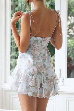 Ruffled Printed Sweetheart Neck Cami Dress - StyleLure