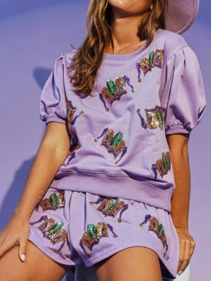 Sequin Round Neck Top and Shorts Set - StyleLure