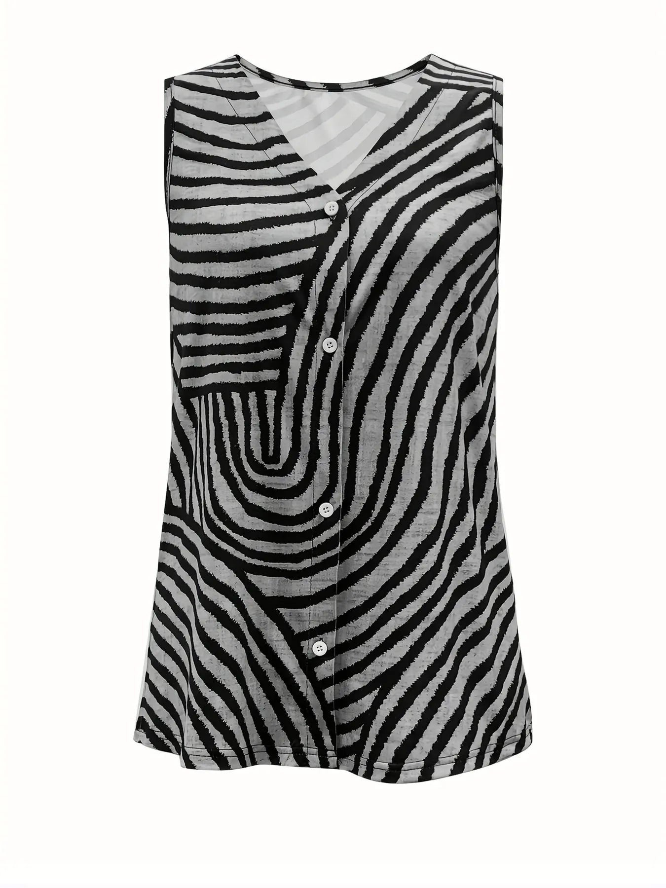 Sleeveless Zebra Print Button - Up Tank Top - StyleLure