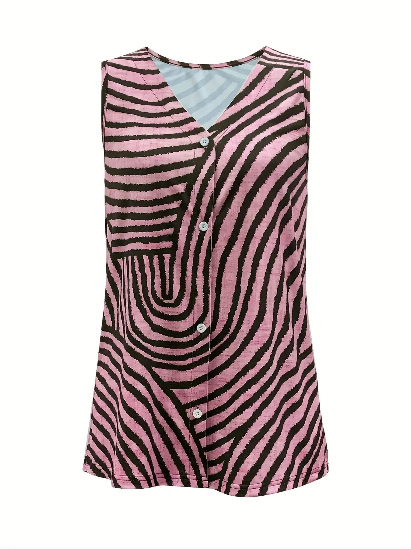 Sleeveless Zebra Print Button - Up Tank Top - StyleLure