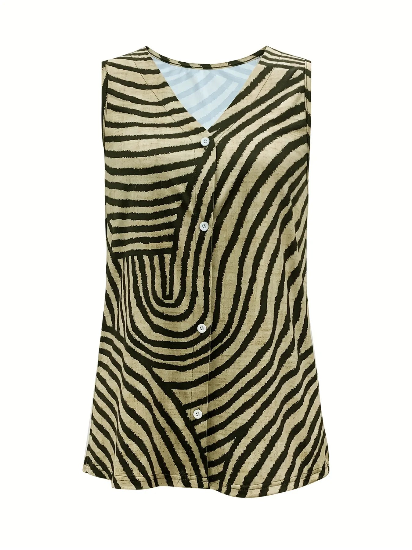 Sleeveless Zebra Print Button - Up Tank Top - StyleLure