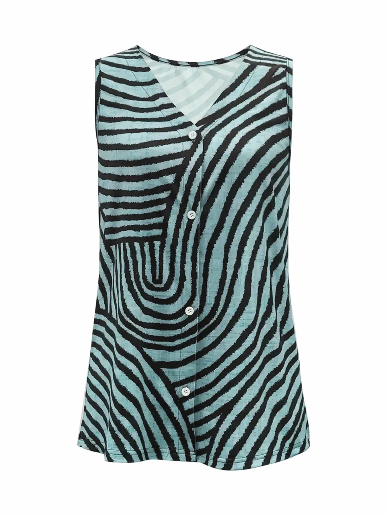 Sleeveless Zebra Print Button - Up Tank Top - StyleLure