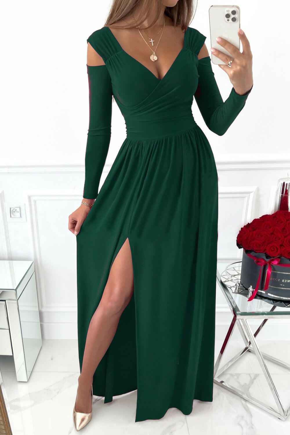 Slit Surplice Long Sleeve Maxi Dress - StyleLure