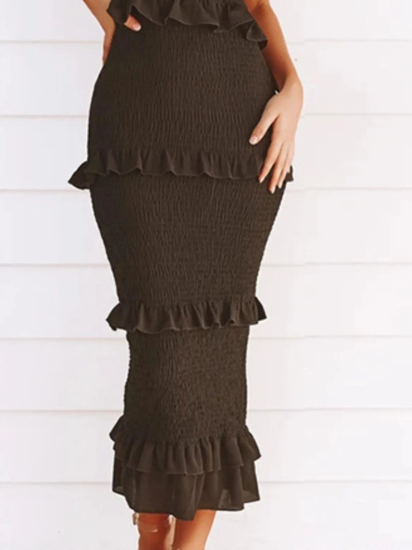 Smocked Ruffled Midi Cami Dress - StyleLure