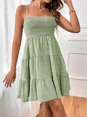 Smocked Tiered Sleeveless Mini Dress - StyleLure