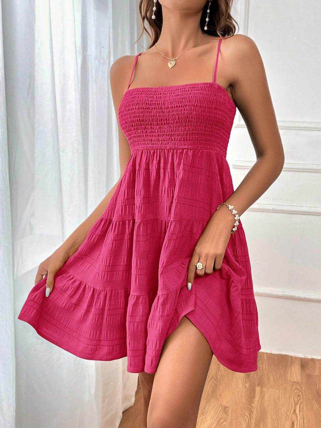 Smocked Tiered Sleeveless Mini Dress - StyleLure