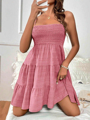 Smocked Tiered Sleeveless Mini Dress - StyleLure