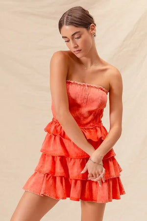 SO ME Strapless Ruffle Layered Game Day Cheer Up Dress - StyleLure