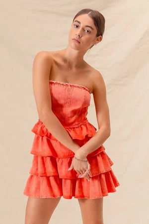 SO ME Strapless Ruffle Layered Game Day Cheer Up Dress - StyleLure