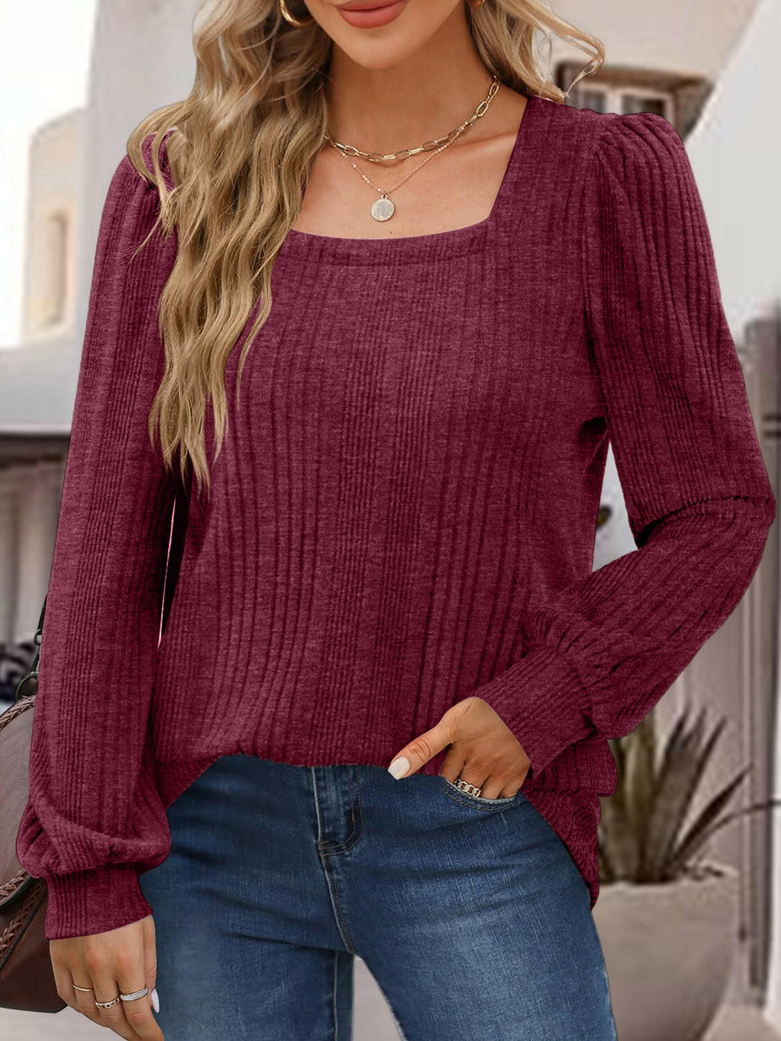 Square Neck Long Sleeve Top - StyleLure