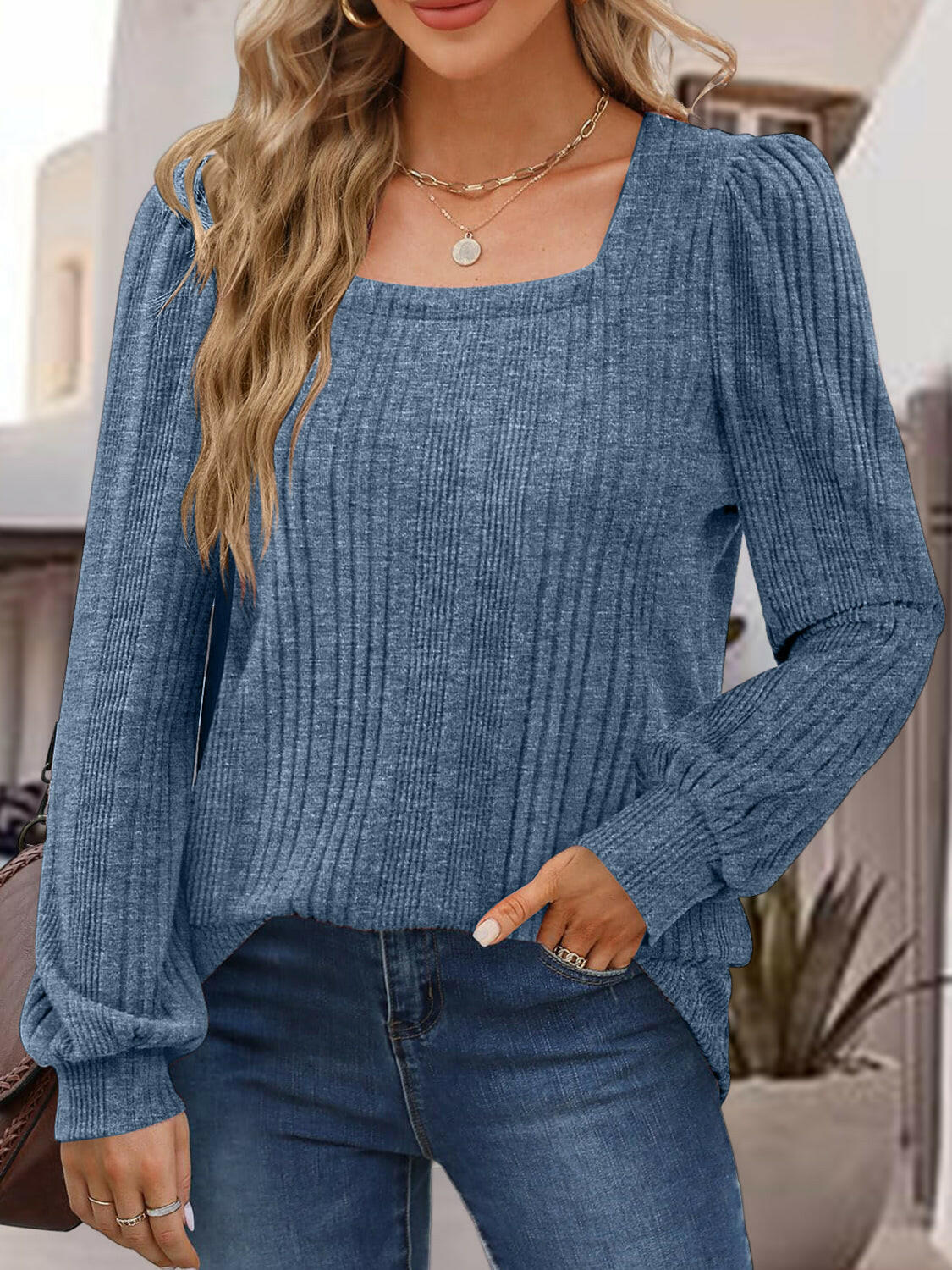 Square Neck Long Sleeve Top - StyleLure