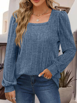 Square Neck Long Sleeve Top - StyleLure