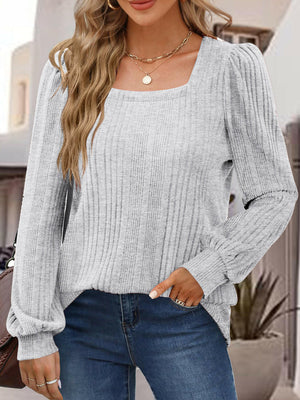 Square Neck Long Sleeve Top - StyleLure