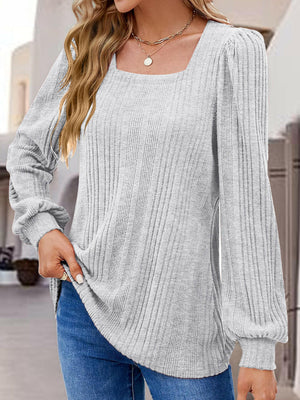 Square Neck Long Sleeve Top - StyleLure