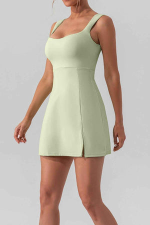 Square Neck Sleeveless Slit Mini Active Dress - StyleLure