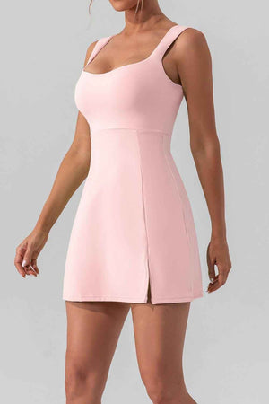 Square Neck Sleeveless Slit Mini Active Dress - StyleLure