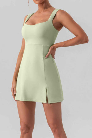 Square Neck Sleeveless Slit Mini Active Dress - StyleLure